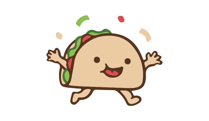 Smiling
                                    taco that appears to be
                                    running with arms in the air.